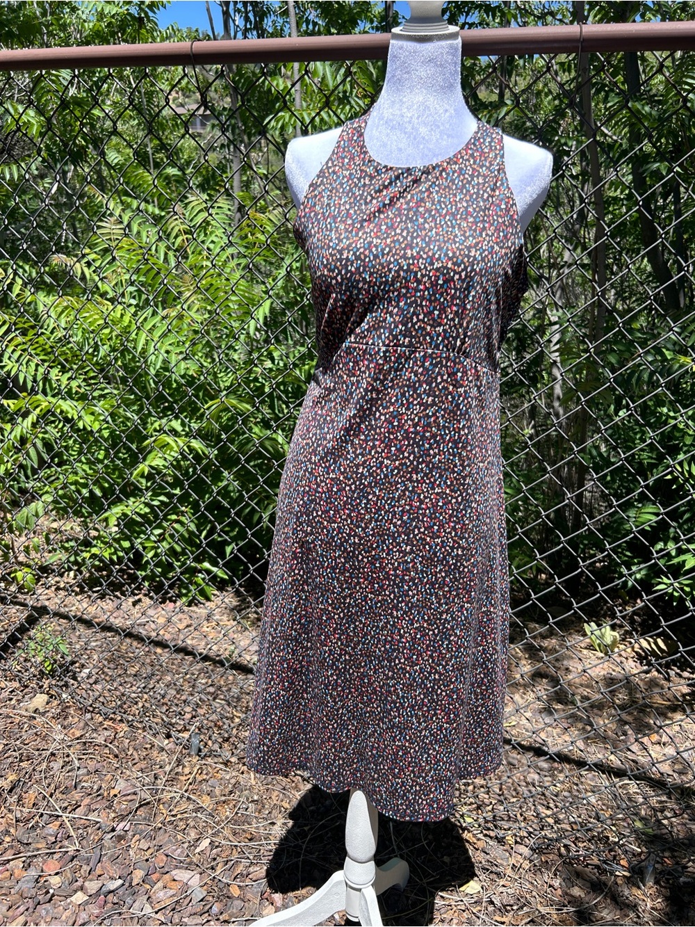 PrAna Midi Dress Size Large Built-In Shelf Bra Colorful Confetti Print